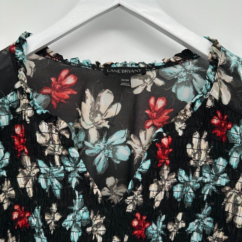 Lane Bryant Tunic Top Shirt Blouse Size 22‎ 24 Sheer Floral Smocked Stretch New - Picture 4 of 12